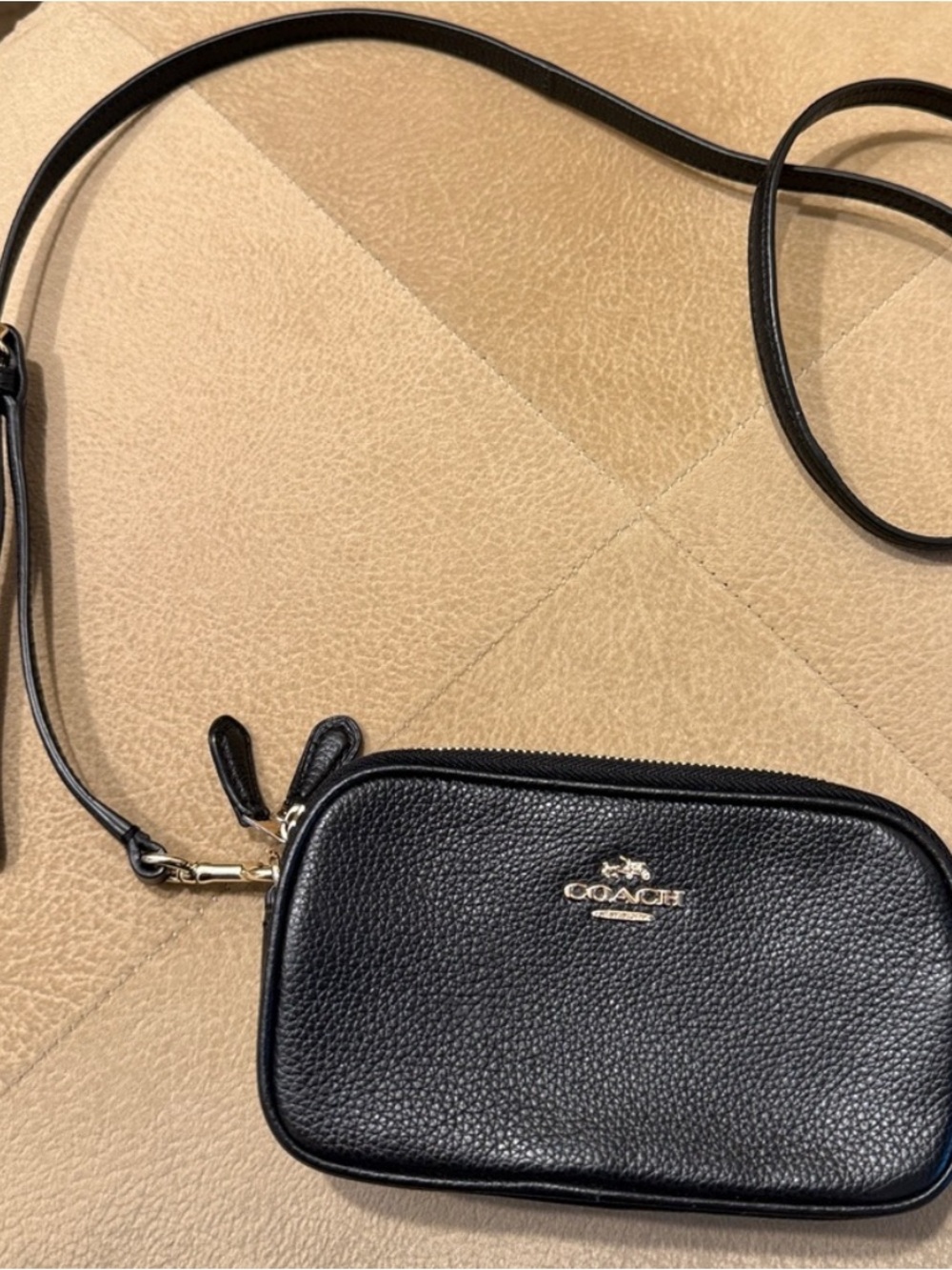 Coach Black Pebbled Leather Mini Crossbody with Gold Logo